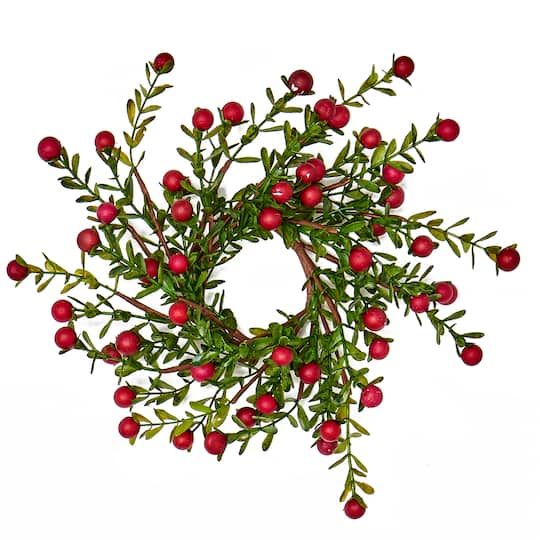 2.25" Artificial Christmas Boxwood & Berry Candle Rings, 2ct.